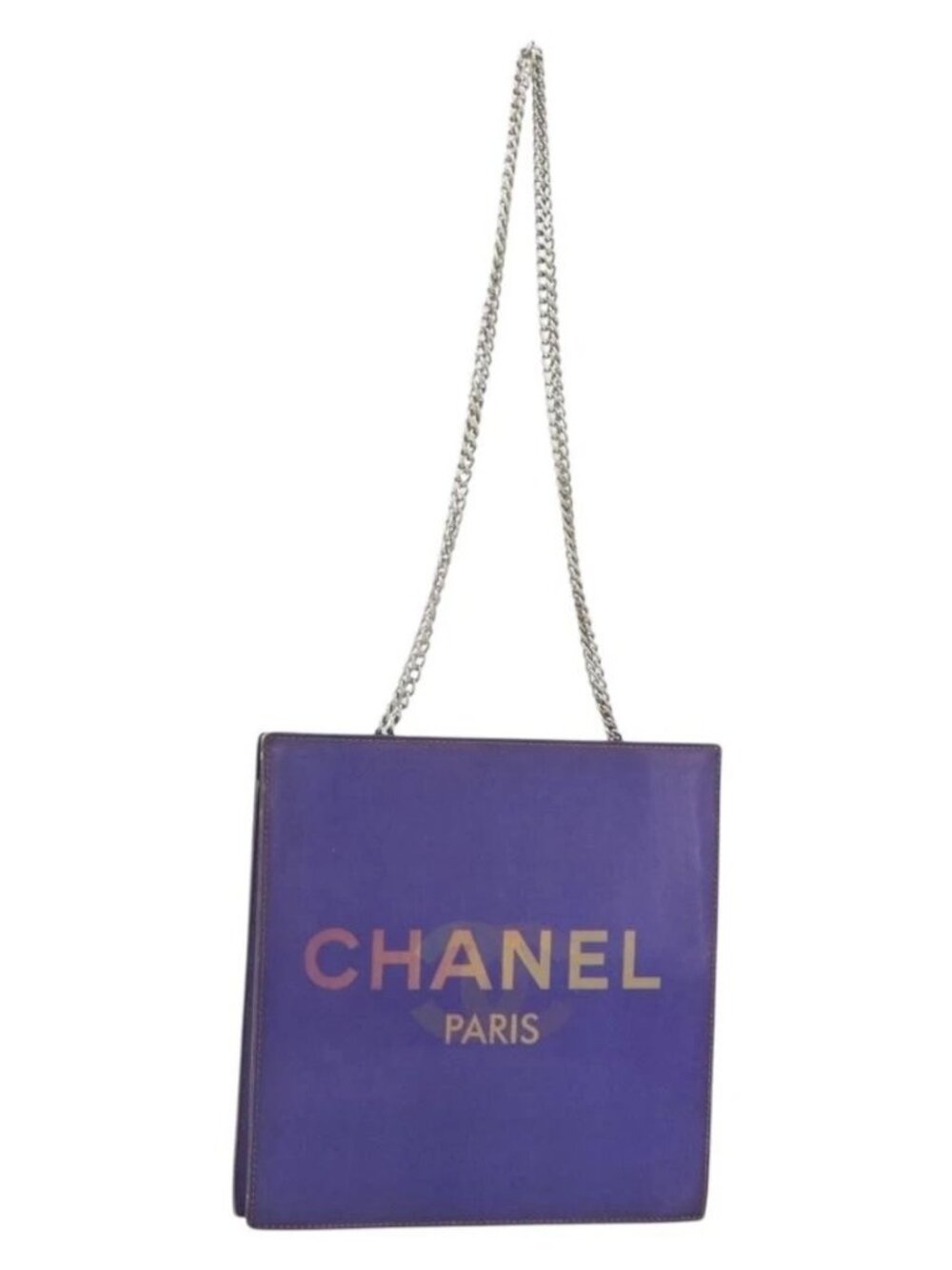 CHANEL Hologram Chain Shoulder Bag Vinyl Purple CC Auth ka1124